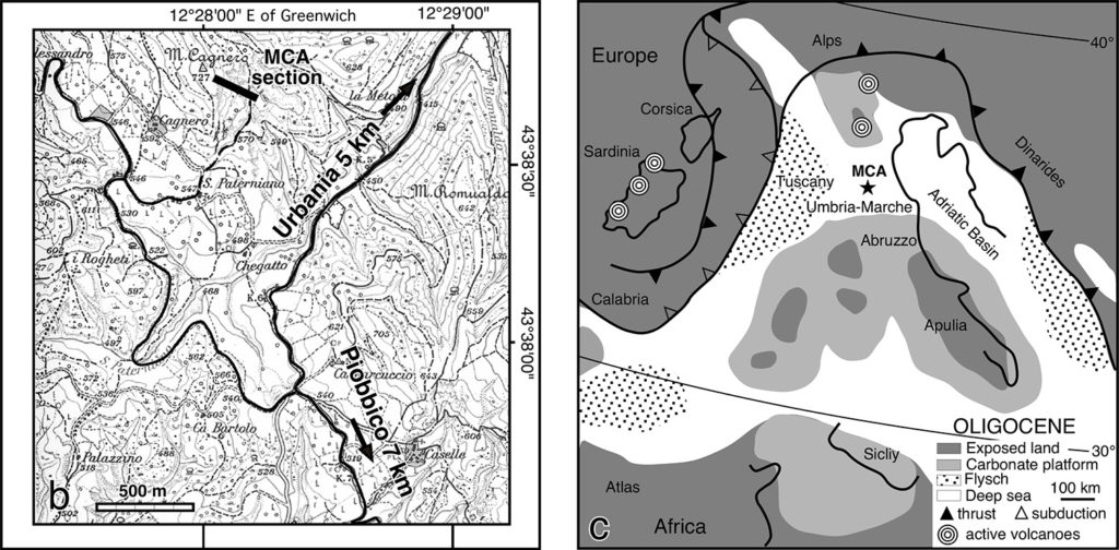 Location and geology of the area of Monte Cagnero