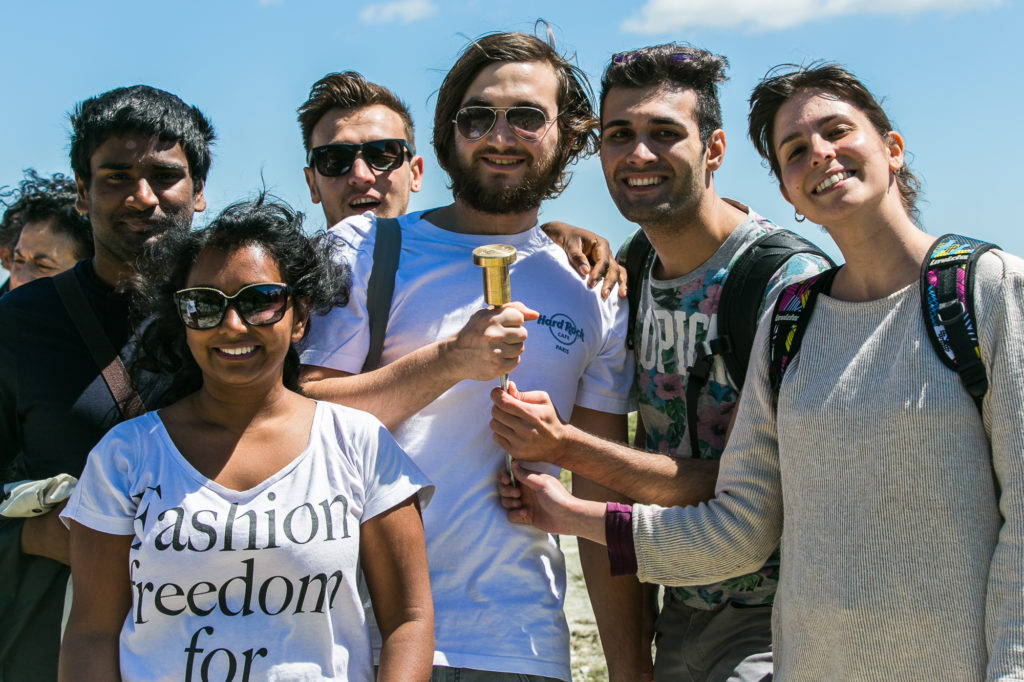 Students of the University of Urbino, holding the Chattian Golden Spike