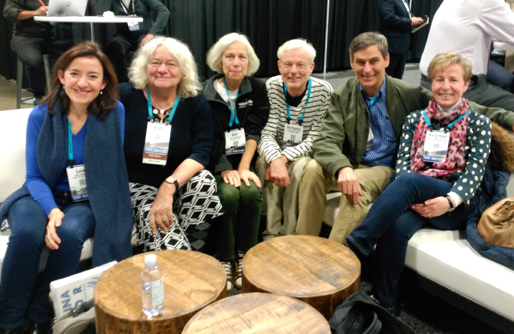 Meeting of the Deep-water benthic foraminifera Working Group during the AGU annual conference in San Francisco, 2019. From left to right: Laia Alegret, Ellen Thomas, Ann Holbourn, Wolfgang Kuhnt, Brian Huber, and Maria Rosa Petrizzo.